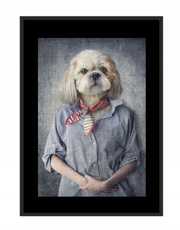 TAVELAFFIST I RAM 33x43 cm Fru Hund P1371