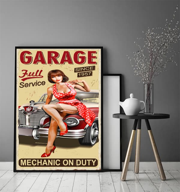 BILLEDPOKATER I RAMME 53x73 cm Garage Pinup P1847