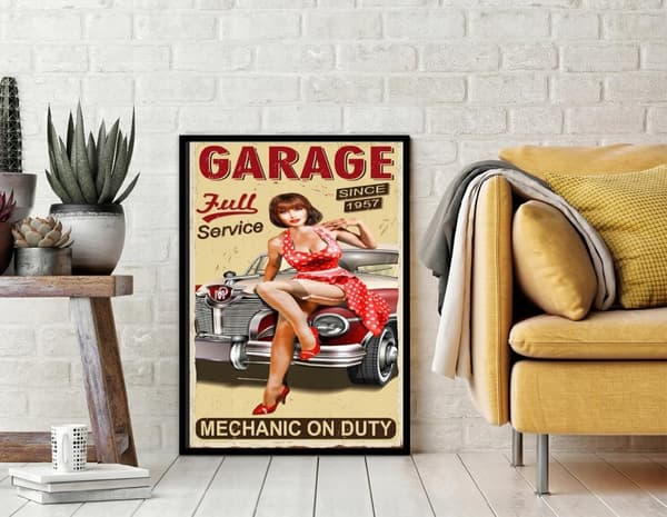 BILLEDPOKATER I RAMME 53x73 cm Garage Pinup P1847