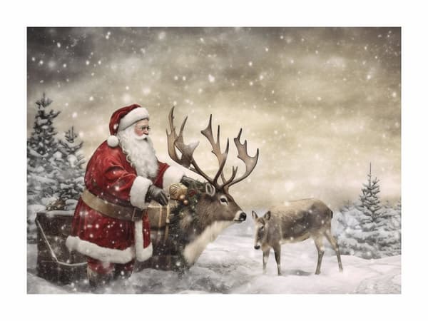 POSTER Vinter Rensdyr Julemanden Juleferie P2385_50x70