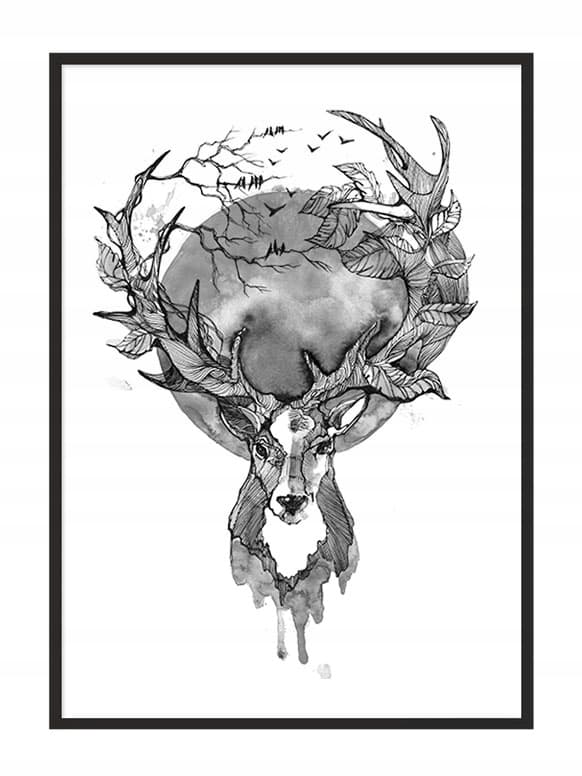 TAVELAFFIST I RAM 43x33 cm Hjort P770