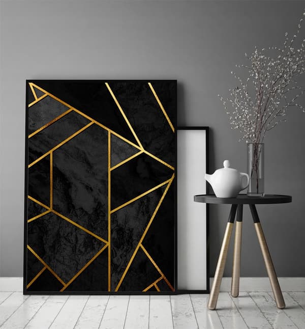TAVELAFFIST I RAM 53x73 cm Guldsvart P646