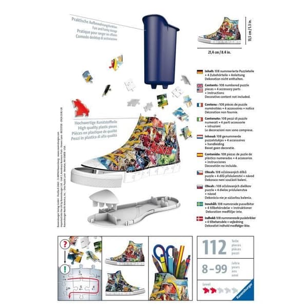 3D Puslespil Sneaker Avengers - Ravensburger - Blyantskål 108 brikker - Fra 8 år