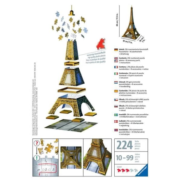 3D Eiffeltornet Pussel - Ravensburger - 216 bitar - limfritt - Arkitektur och monument