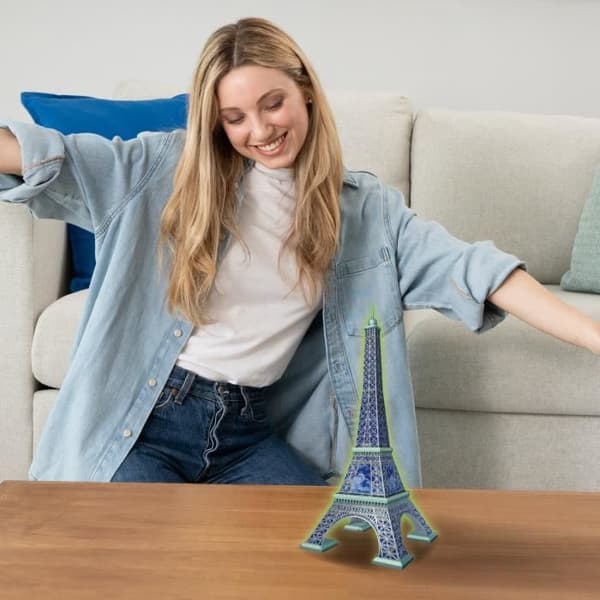 Ravensburger-Palapeli 3D Eiffel-torni fosforoiva 50 vuotta-10-vuotiaasta alkaen-216 numeroitua palaa, koottavissa ilman liimaa-Lisävarusteet sisältyvä