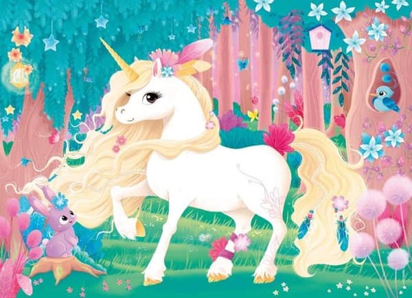 45-brikkers børnepuslespil: Smuk enhjørning Nathan - Plakat inkluderet - Fantasy-tema - Blandet - Fra 5 år