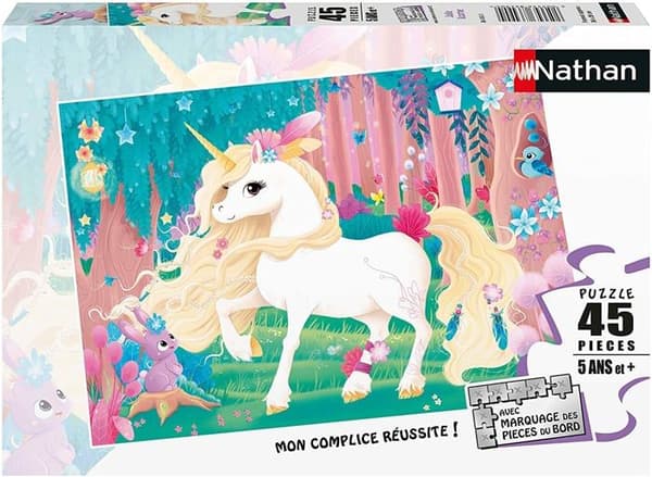 45-brikkers børnepuslespil: Smuk enhjørning Nathan - Plakat inkluderet - Fantasy-tema - Blandet - Fra 5 år