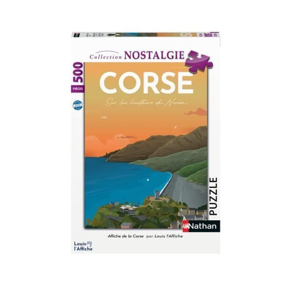 Nathan-Pussel 500 bitar-Affisch från Korsika/Louis l'Affiche-Des 10 ans-Högkvalitativt pussel-Nostalgisamling-87826
