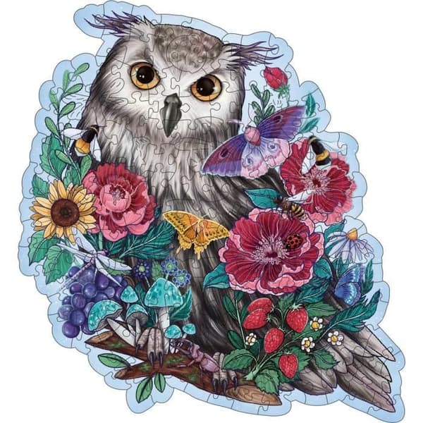 Träpussel Blommig Owl 150 robusta och naturliga bitar inklusive 15 träfigurer (whimsies), från 10 år, 17511, Ravensburger