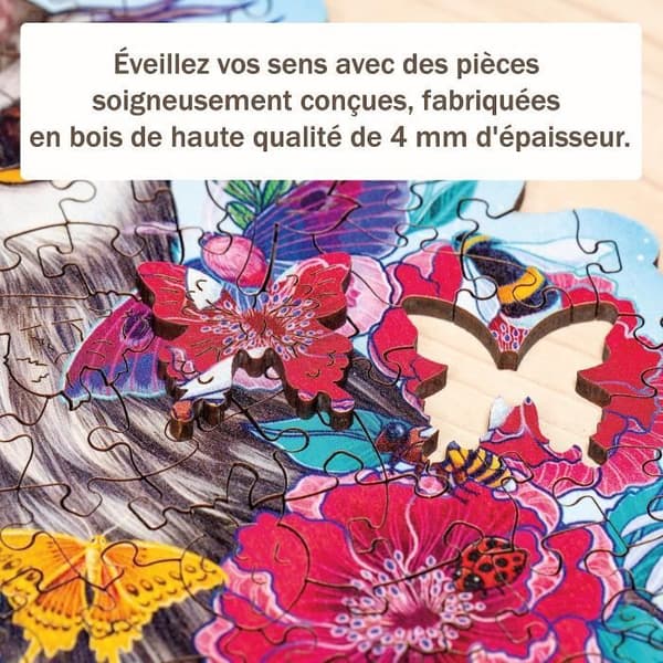 Träpussel Blommig Owl 150 robusta och naturliga bitar inklusive 15 träfigurer (whimsies), från 10 år, 17511, Ravensburger