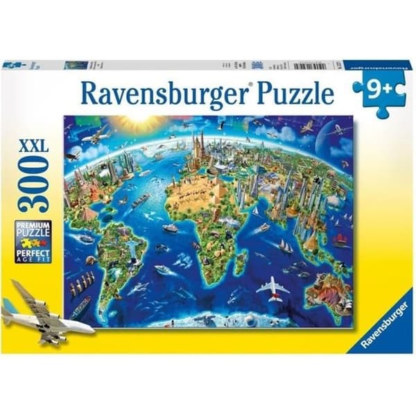 300-bitars XXL-pussel - Världsmonumentskarta - Ravensburger - För barn från 9 år - Tillverkat i Europa