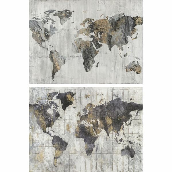 Tavla DKD Home Decor 120 x 4 x 90 cm Loft Världskarta (2 antal)