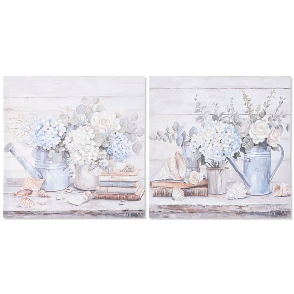 Tavla Home ESPRIT Blå Grå Shabby Chic Hortensia 60 x 3 x 60 cm (2 antal)