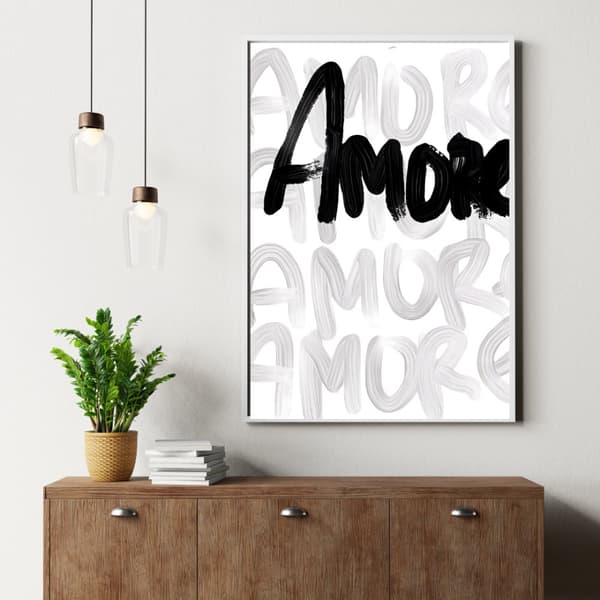 Amore Svartvit Affisch | Poster | Typografisk Väggkonst på Högkvalitativt Fotopapper 260g