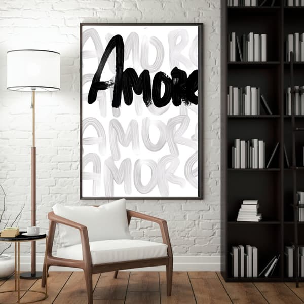 Amore Svartvit Affisch | Poster | Typografisk Väggkonst på Högkvalitativt Fotopapper 260g