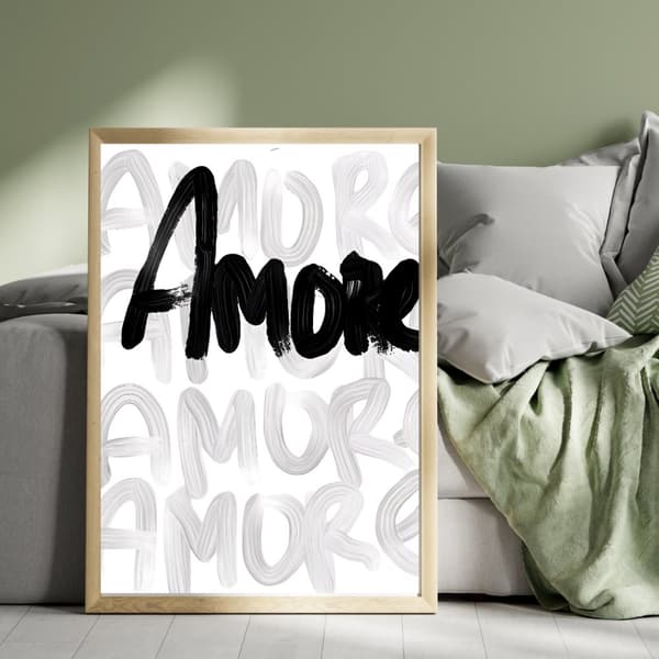 Amore Svartvit Affisch | Poster  | Typografisk Väggkonst på Högkvalitativt Fotopapper 260g Storlek 50x70 cm