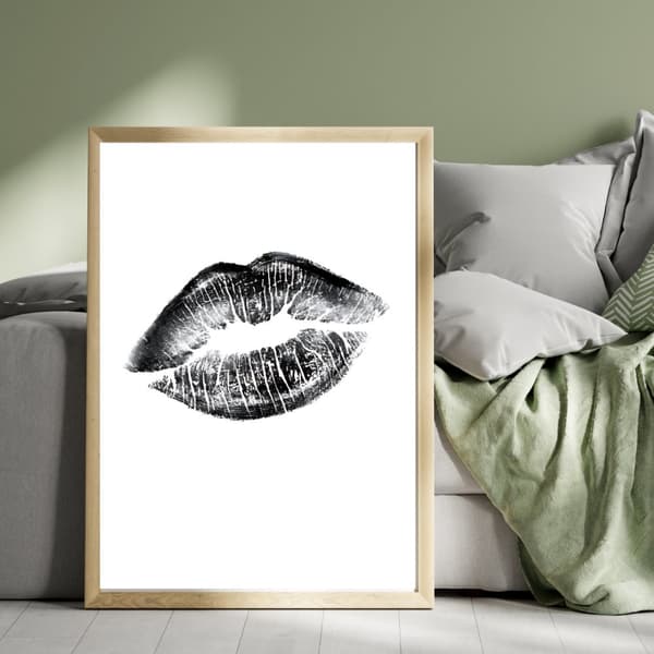 Kyss Läppar Svartvit Affisch – Sensuell Väggkonst Storlek 30x40 cm