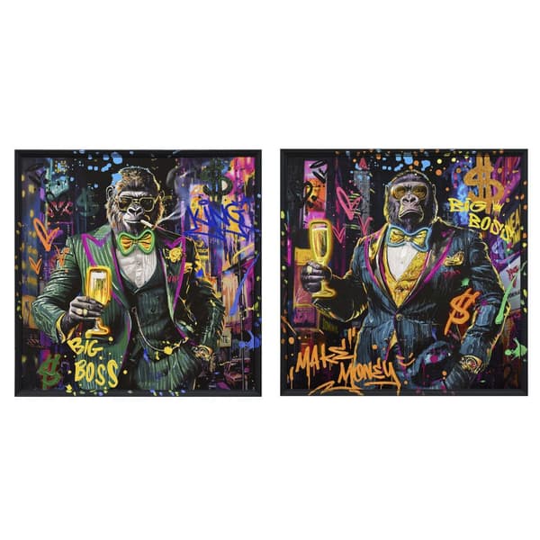 Maalaus Home ESPRIT Gorilla Loft 83 x 3,7 x 83 cm (2 osaa)