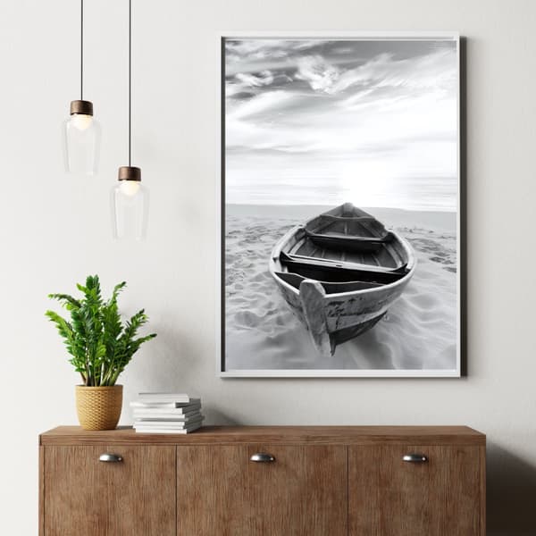 Svartvit Båt Poster – Nautisk Fotokonst i Monokrom Stil