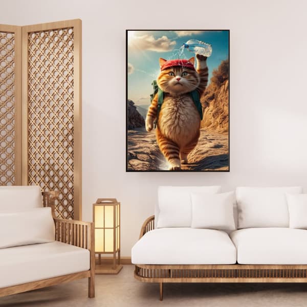 Katt som ställer vatten i huvudet – Warm & Mysig Konsttryck Storlek 30×40 cm