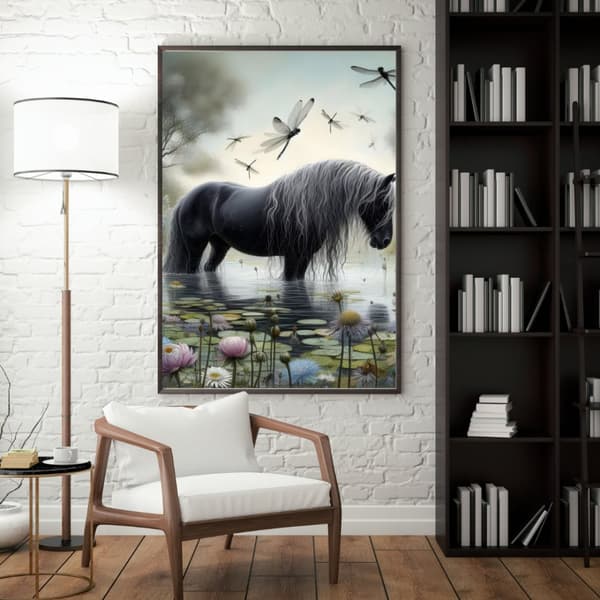 Svart Häst Poster – Elegant Djuraffisch i Kontrastfylld Stil