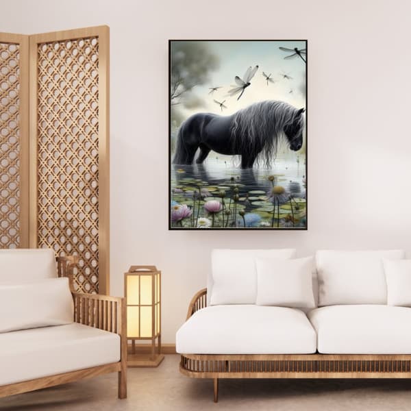 Svart Häst Poster – Elegant Djuraffisch i Kontrastfylld Stil