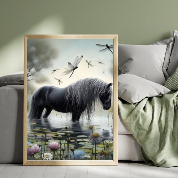 Svart Häst Poster – Elegant Djuraffisch i Kontrastfylld Stil