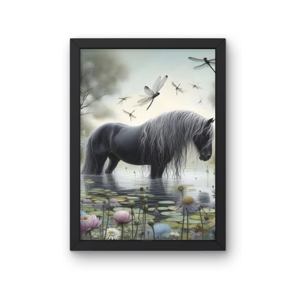 Svart Häst Poster – Elegant Djuraffisch i Kontrastfylld Stil Storlek 50×70 cm