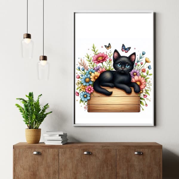 Svart Katt Poster – Mystisk & Elegant Djuraffisch