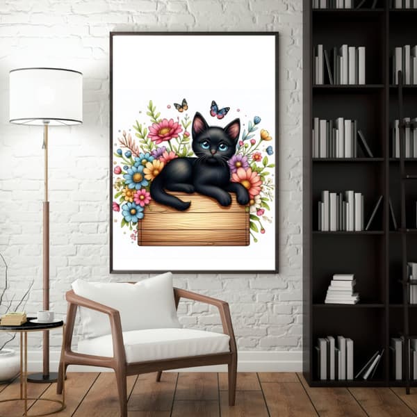 Svart Katt Poster – Mystisk & Elegant Djuraffisch