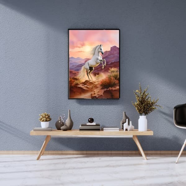 Vit Häst Poster – Elegant Djurmotiv i Ljus & Stilren Ton