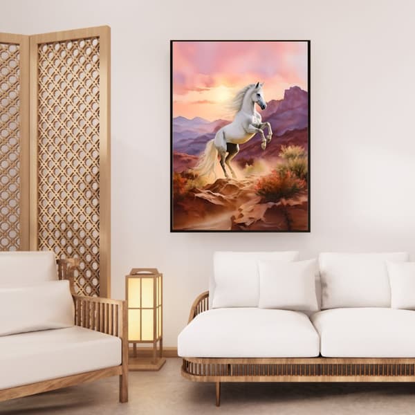 Vit Häst Poster – Elegant Djurmotiv i Ljus & Stilren Ton