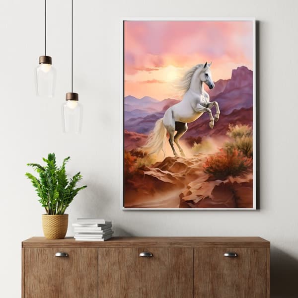 Vit Häst Poster – Elegant Djurmotiv i Ljus & Stilren Ton