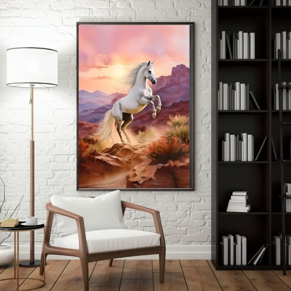 Vit Häst Poster – Elegant Djurmotiv i Ljus & Stilren Ton