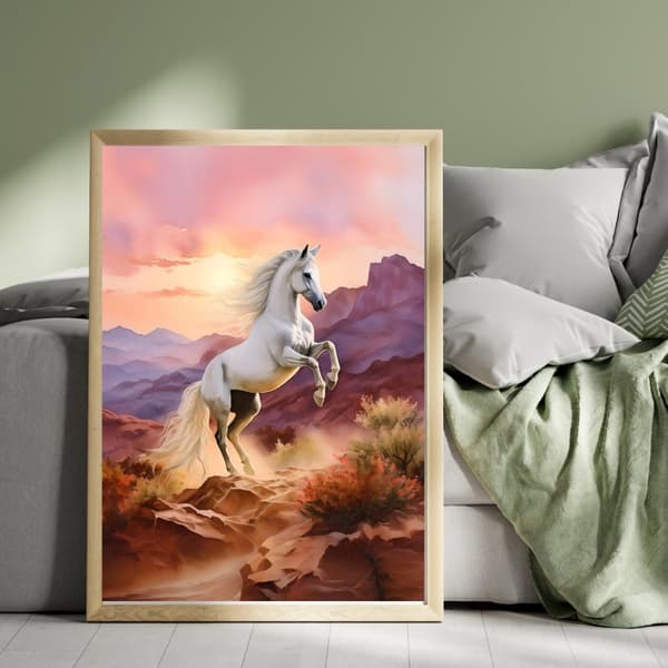 Vit Häst Poster – Elegant Djurmotiv i Ljus & Stilren Ton Storlek 30×40 cm