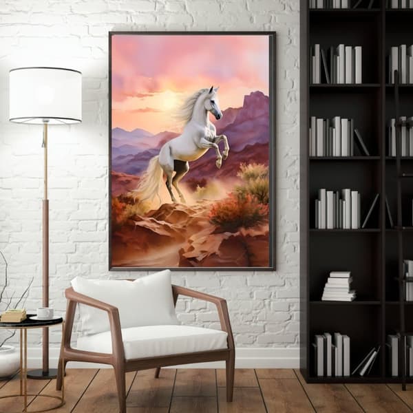 Vit Häst Poster – Elegant Djurmotiv i Ljus & Stilren Ton
