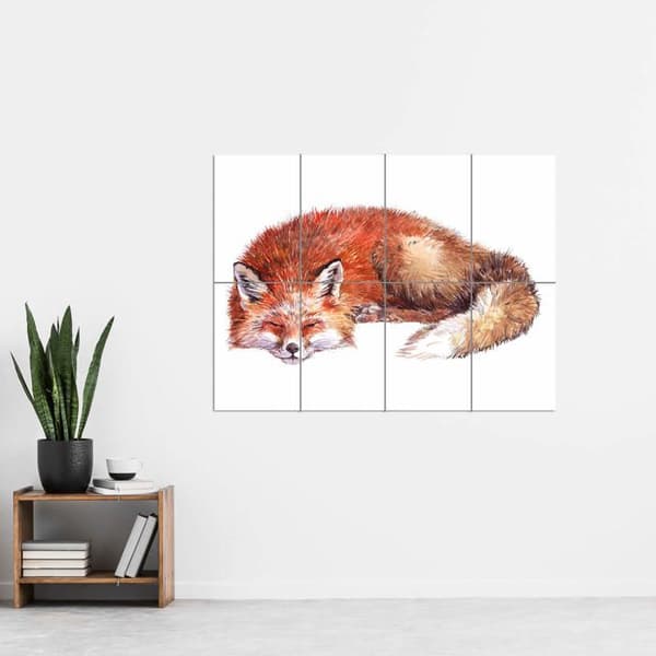 Affisch - Artery8 affisch - PANDT0135 - Fox Sleeping Watercolor XL Giant Panel Poster (8 sektioner) Akvarellaffisch