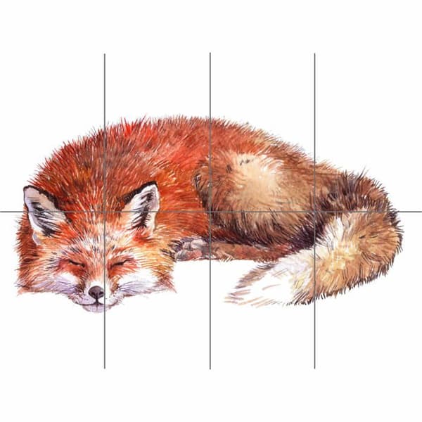 Affisch - Artery8 affisch - PANDT0135 - Fox Sleeping Watercolor XL Giant Panel Poster (8 sektioner) Akvarellaffisch