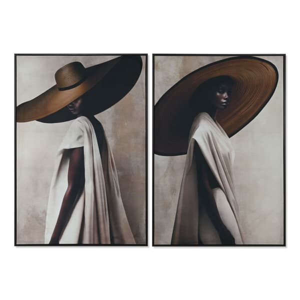 Tavla Home ESPRIT Svart Beige Gyllene Sammet Hatt Modern (2 antal)