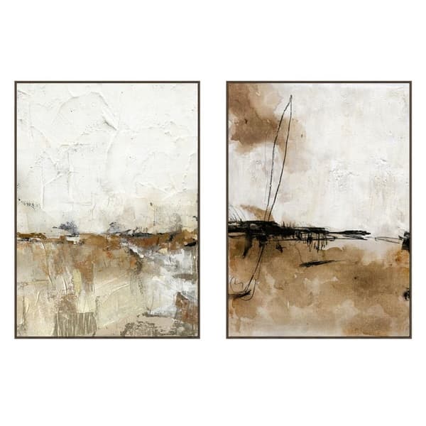Maalaus Home ESPRIT Valkoinen Ruskea Beige Abstrakti Moderni 103 x 4,5 x 143 cm (2 osaa)