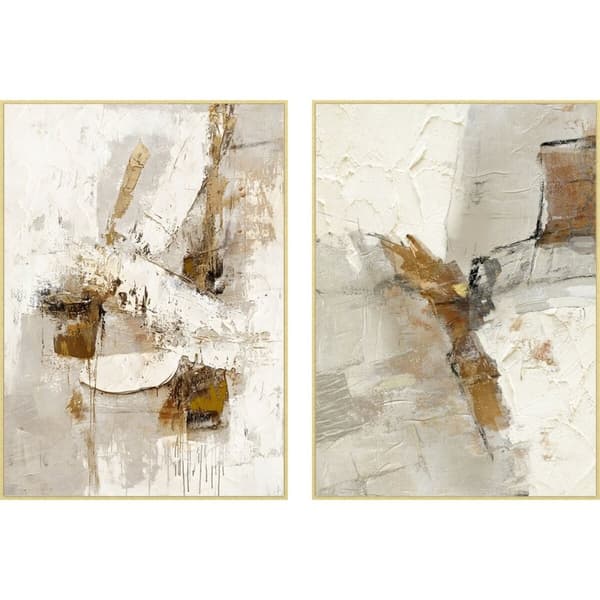 Maalaus Home ESPRIT Valkoinen Kullattu Abstrakti Moderni 103 x 4,5 x 143 cm (2 osaa)