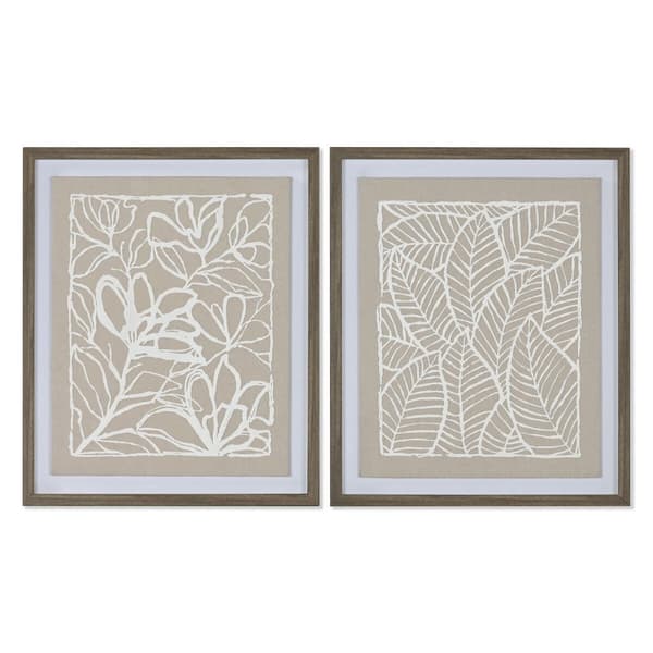 Kanvas Home ESPRIT Vit Beige Löv av en växt Urban 50 x 4 x 60 cm (2 antal)