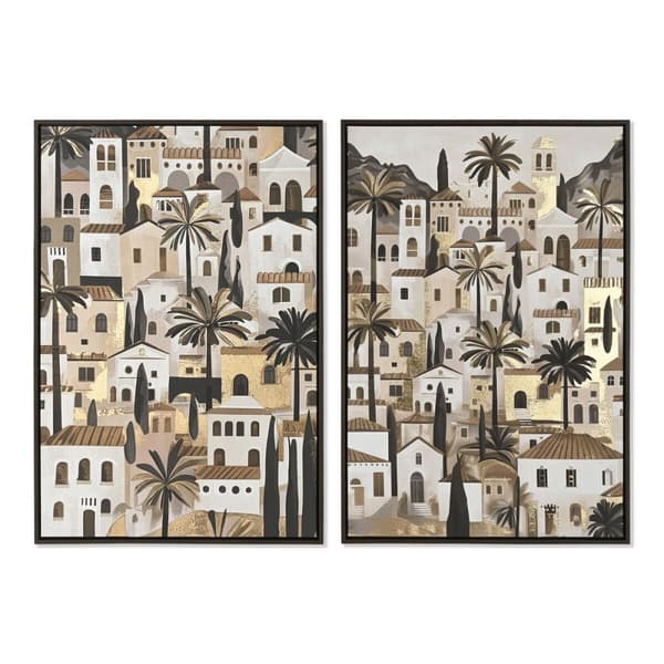 Tavla Home ESPRIT Grön Beige Gyllene Hus Tropiskt 63 x 4,5 x 93 cm (2 antal)