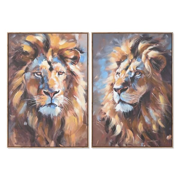 Maleri Home ESPRIT Blå Orange Kolonistil Løve 70 x 3,5 x 100 cm (2 enheder)