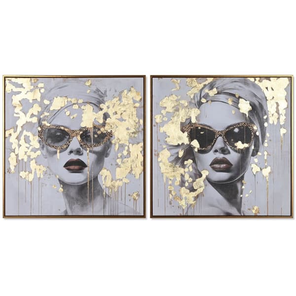 Tavla Home ESPRIT Gyllene chica 70 x 3,5 x 70 cm (2 antal)