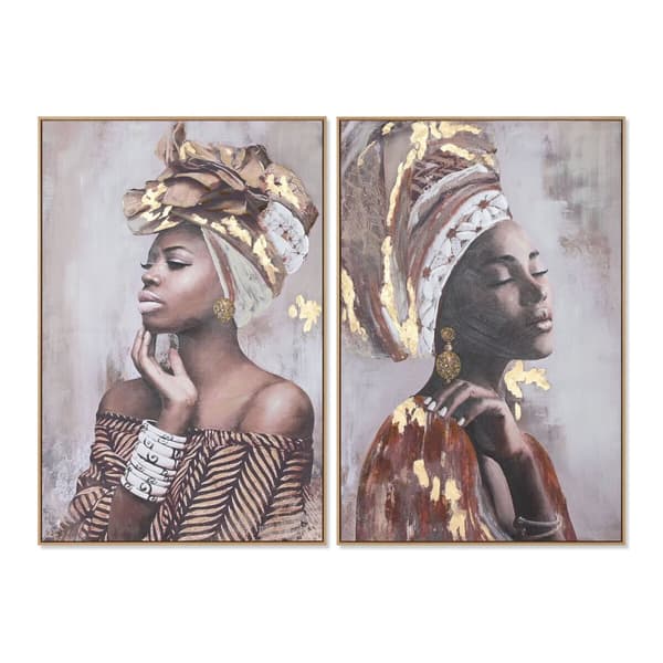 Maalaus Home ESPRIT Siirtomaatyylinen Afrikkalainen nainen 80 x 3,5 x 120 cm (2 osaa)