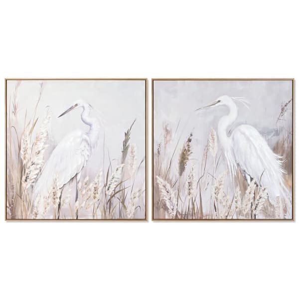 Maalaus Home ESPRIT Valkoinen Beige Harmaa Lintu Itämainen 80 x 3,5 x 80 cm (2 osaa)