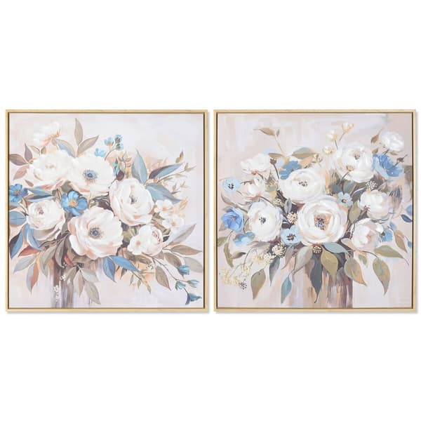 Maalaus Home ESPRIT Sininen Valkoinen Beige Romanttinen Maljakko 60 x 3,5 x 60 cm (2 osaa)