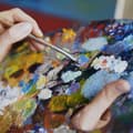 Miniatyrbild 5 av 6: Relaxdays Målarpalett i trä, blandningspalett med hål, palett för konstnärer, naturlig färg