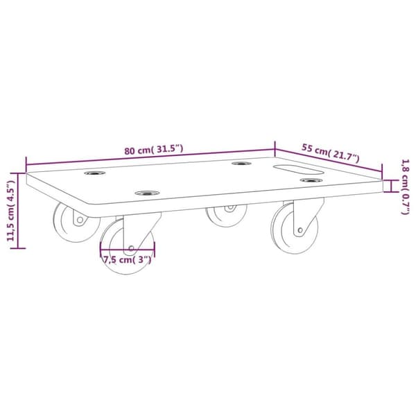 vidaXL Transporttraller 2 stk rektangulær 80x55x11,5 cm 250 kg